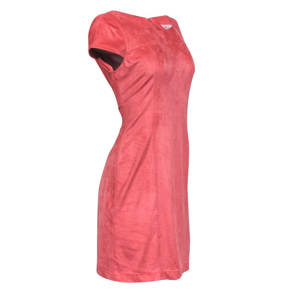 NWT Nanette Lepore Womens Size 6 Soft Red Coral Faux Suede Shift Dress NEW - Picture 4 of 5